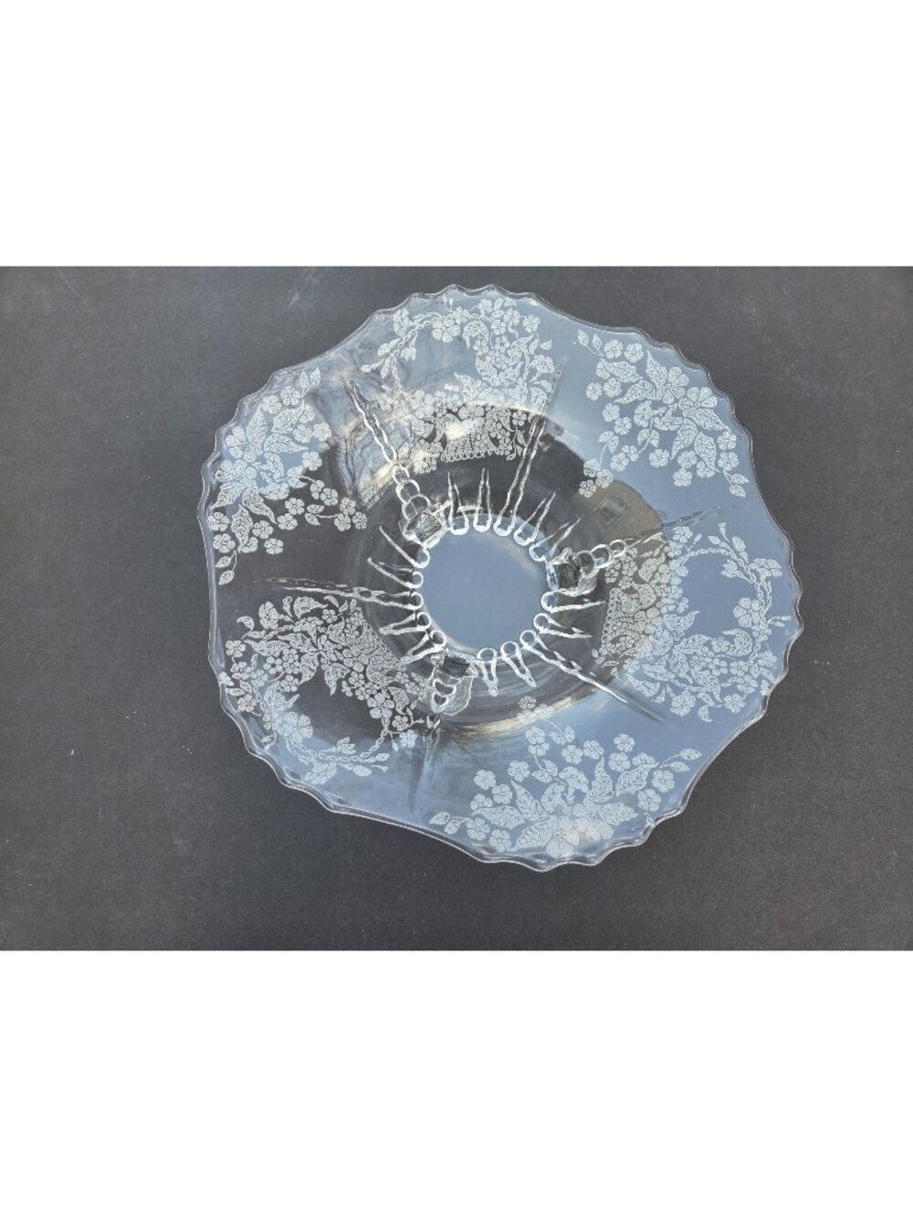 New Martinsville Flower Basket Etched Glass Bowl 1938-1944 Elegant Clear Vintage